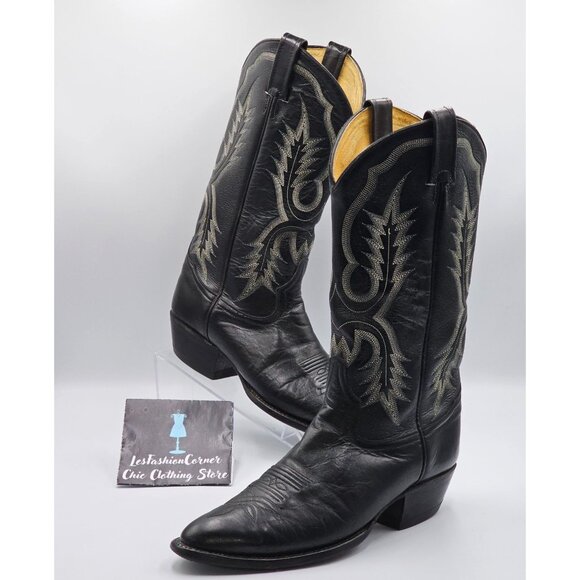 Tony Lama Men's Black Leather Western Cowboy Round Toe Boots Size 8D 2856 - Picture 5 of 16